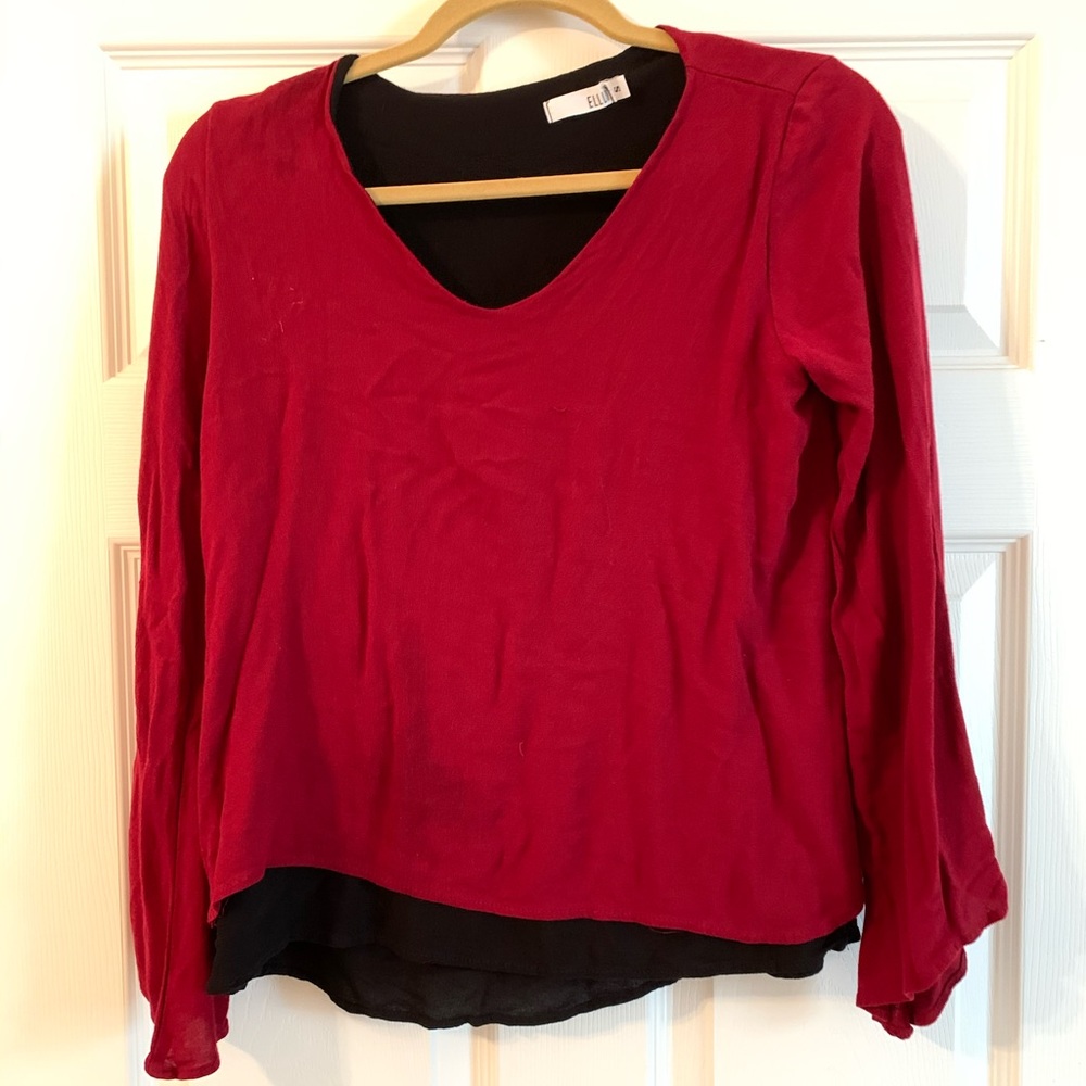 Layered style blouse w/ bell sleeve